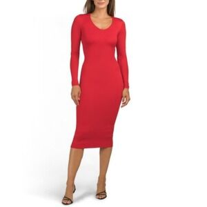 NEW! Naked Wardrobe Dress Maxi Red Long Sleeve Bodycon Size Medium